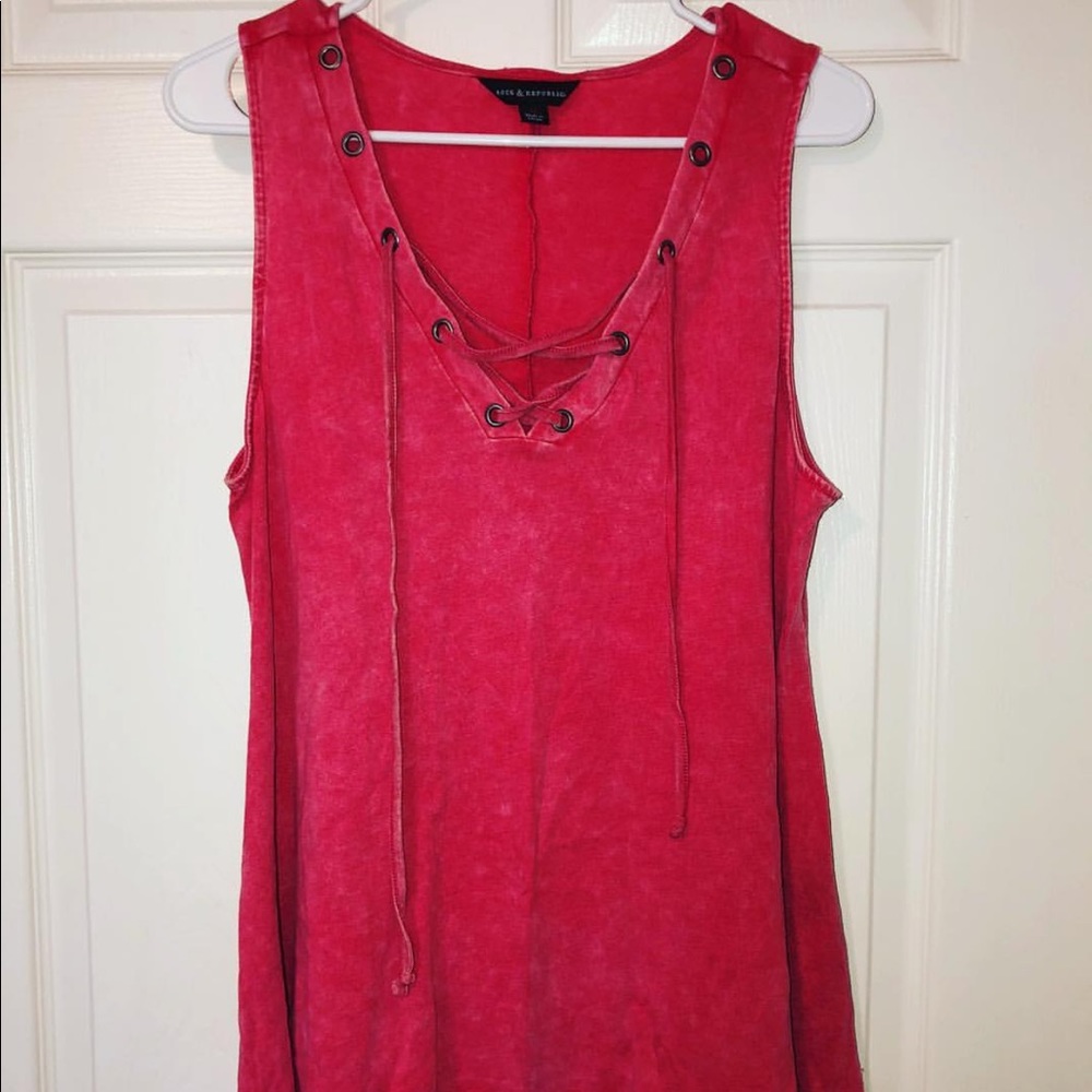 Rock & Republic acid washed pink lace up tank